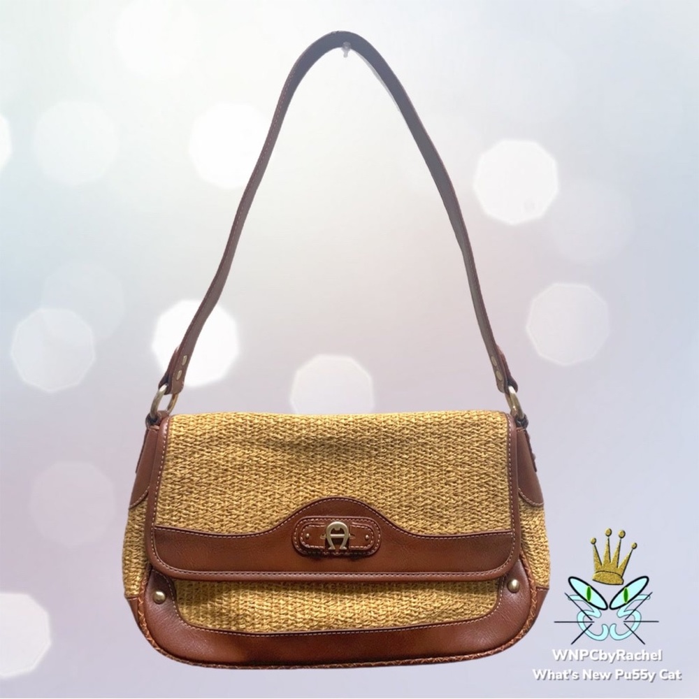 Etienne Aigner Woven Burlap Shoulder Strap Purse